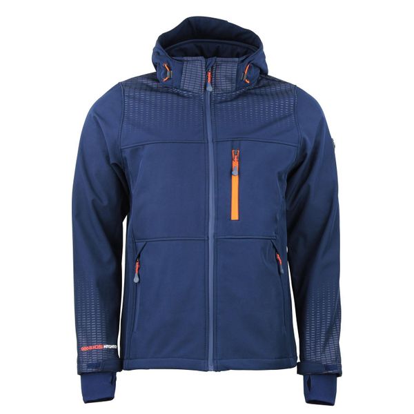 Kurtka softshell z kapturem Peak Mountain Cabra. Niebieskie kurtki męskie Peak Mountain, m, bez wzorów, z elastanu, z kapturem, trekkingowe. Za 264.50 zł.