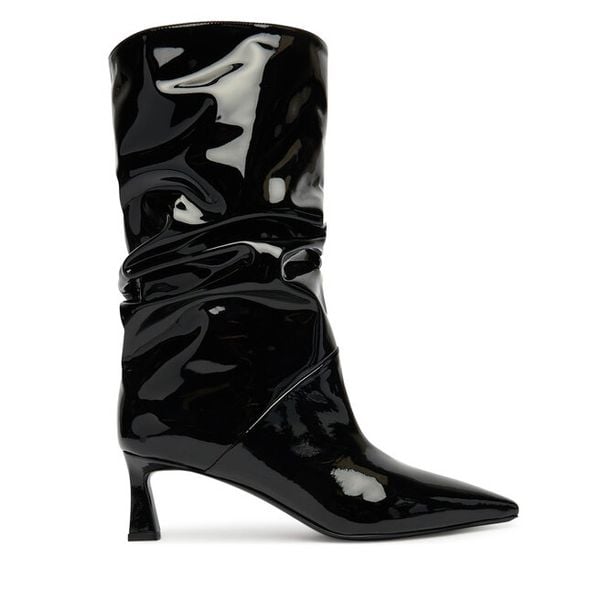 Botki Pollini. Czarne botki damskie Pollini, bez wzorów, bez obcasa, na słupku, bez zapięcia. Za 1,549.00 zł.