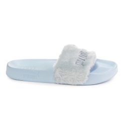 Klapki Fenty x Puma niebieskie. Brązowe klapki damskie 187, bez wzorów, z materiału, bez zapięcia. Za 288.99 zł.