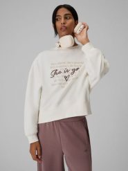 4F Bluza dresowa loose bez kaptura damska - kremowa XS. Białe bluzy damskie 4F, xs, bez wzorów, z dresówki, klasyczne, bez ramiączek, bez kaptura. Za 149.99 zł.