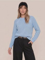 Sweter chunky z raglanowymi rękawami - niebieski. Niebieskie swetry nierozpinane damskie Sinsay, l, bez wzorów, bez kołnierzyka, bez ramiączek. Za 39.99 zł.