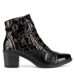 Botki Rieker. Czarne botki damskie Rieker, bez wzorów, bez obcasa, na słupku, bez zapięcia. Za 307.99 zł.