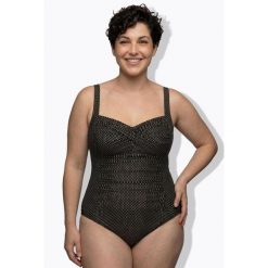 Damski Strój kąpielowy metaliczny miękkie miseczki podszewka powermesh z przodu. Czarne stroje kąpielowe damskie Ulla Popken, plus size, bez wzorów, z elastanu. W wyprzedaży za 223.99 zł.