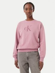 Calvin Klein Jeans Bluza Monologo LV047B234G Różowy ciemny Regular Fit. Czerwone bluzy damskie Calvin Klein Jeans, s, bez wzorów, z bawełny, bez ramiączek, bez kaptura. Za 369.99 zł.