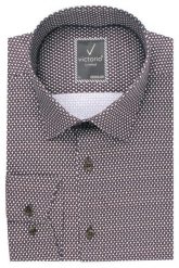 Koszula Wizytowa z Prostym Krojem - Victorio - Brąz, Drobny Wzór. Koszule męskie Victorio, bez wzorów, z bawełny, eleganckie, bez kołnierzyka, bez ramiączek. Za 159.00 zł.