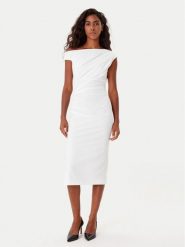Rinascimento Sukienka koktajlowa CFC0125334003 Biały Slim Fit. Białe sukienki damskie Rinascimento, m, bez wzorów, z syntetyku, wizytowe, bez kołnierzyka, bez ramiączek. Za 419.99 zł.
