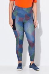 Damskie Funkcjonalne legginsy pleciony wzór siatkowa kieszeń. Niebieskie legginsy damskie Ulla Popken, bez wzorów, z materiału. Za 191.99 zł.