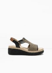 Sandały Tom Tailor, na koturnie o wyglądzie plecionki. Czarne sandały damskie bonprix, bez wzorów, bez obcasa, na koturnie, bez zapięcia. Za 249.99 zł.