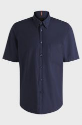 Koszula BOSS Relegant 6 short M BLU (50537331-418). Niebieskie koszule męskie Boss, l, bez wzorów, sportowe, bez kołnierzyka, bez ramiączek. Za 269.00 zł.