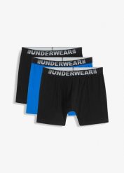 Bokserki średniej długości, dopasowane (3 szt.). Niebieskie bielizna sportowa męska bonprix, m, bez wzorów. Za 79.99 zł.