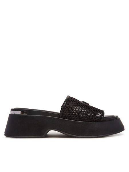 DKNY Klapki K1537441 Czarny. Czarne klapki damskie DKNY, bez wzorów, ze skóry, bez obcasa, bez zapięcia. Za 299.99 zł.