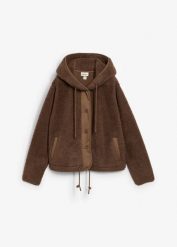 Bluza rozpinana z kożuszkowego polaru. Brązowe bluzy damskie bonprix, bez wzorów, z polaru, bez ramiączek, bez kaptura. Za 169.99 zł.