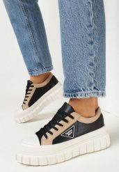 Czarne Sznurowane Trampki na Platformie Erabel. Czarne trampki i tenisówki damskie Born2be, bez wzorów, bez zapięcia. Za 64.99 zł.