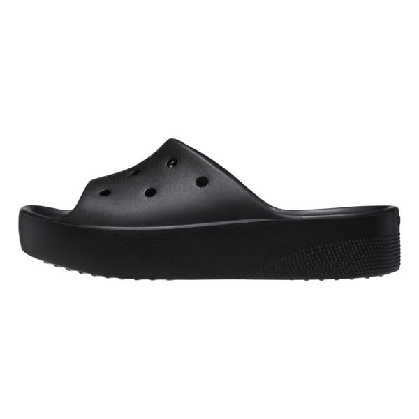 Klapki Crocs Classic Platform Slide Z Klapkami Damskie. Czarne klapki damskie Crocs, bez wzorów, z materiału, klasyczne, bez obcasa, na platformie, bez zapięcia. Za 129.99 zł.