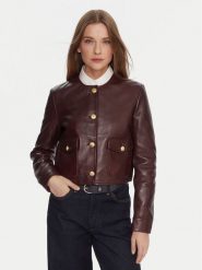 Tommy Hilfiger Kurtka skórzana WW0WW46861 Bordowy Regular Fit. Czerwone kurtki damskie Tommy Hilfiger, bez wzorów, ze skóry, bez kaptura. Za 1,749.00 zł.