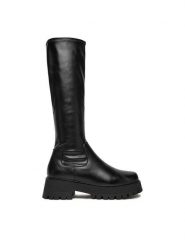 DeeZee Kozaki KX2212803 Czarny. Czarne kozaki damskie DeeZee, bez wzorów, z materiału, bez obcasa, na płaskiej podeszwie, bez zapięcia. Za 239.99 zł.