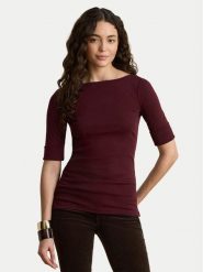 LAUREN RALPH LAUREN Bluzka 200654963196 Bordowy Slim Fit. Czerwone bluzki damskie Lauren Ralph Lauren, s, bez wzorów, z bawełny, bez kołnierzyka, bez ramiączek. Za 289.99 zł.