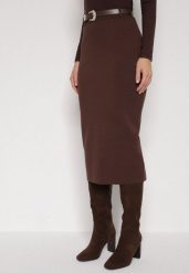 Brązowa Ołówkowa Spódnica z Wiskozą Zdobiona Rozcięciem i Paskiem Rowedela. Brązowe spódnice damskie Born2be, na co dzień, m, z aplikacjami, z wiskozy, eleganckie, midi, koszulowe. Za 79.99 zł.
