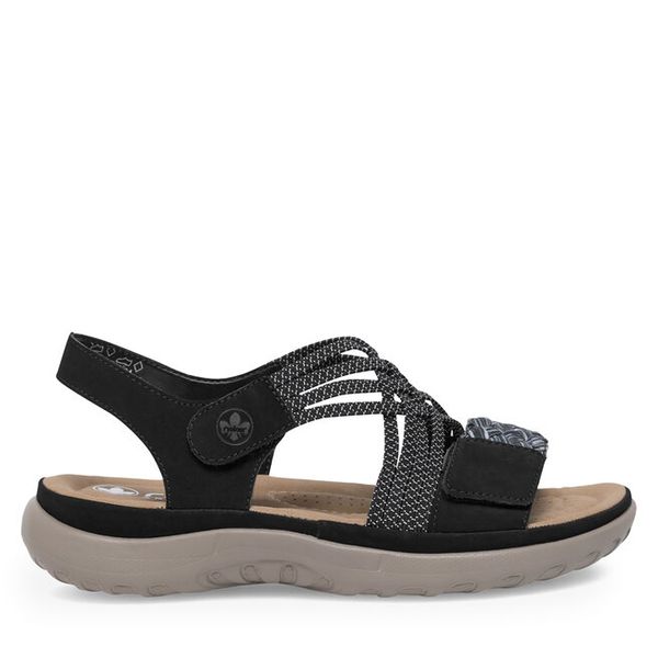 Sandały Rieker. Czarne sandały damskie Rieker, bez wzorów, bez obcasa, na płaskiej podeszwie, bez zapięcia. Za 209.99 zł.