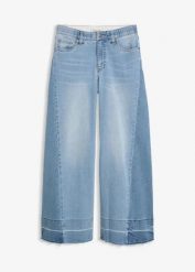 Dżinsy wide leg, mid waist. Niebieskie jeansy damskie bonprix, bez wzorów, z jeansu. Za 159.99 zł.