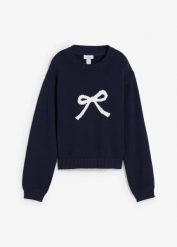 Sweter. Niebieskie swetry nierozpinane damskie bonprix, bez wzorów, bez kołnierzyka, bez ramiączek. Za 109.99 zł.