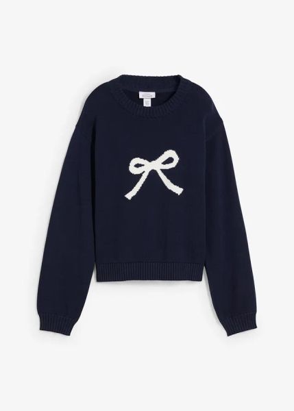 Sweter. Niebieskie swetry nierozpinane damskie bonprix, bez wzorów, bez kołnierzyka, bez ramiączek. Za 109.99 zł.