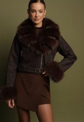 Brązowa Ocieplana Kurtka Ramoneska z Futrem przy Kołnierzu i Rękawach Mevesala. Brązowe kurtki damskie Born2be, l, bez wzorów, z dzianiny, bez kaptura. Za 269.99 zł.