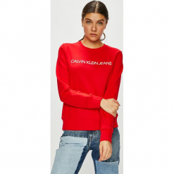 Calvin Klein Jeans - Bluza. Białe bluzy damskie Calvin Klein Jeans, l, bez wzorów, z bawełny, bez ramiączek, bez kaptura. W wyprzedaży za 219.90 zł.
