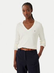 Tommy Hilfiger Sweter WW0WW40098 Kremowy Regular Fit. Białe swetry nierozpinane damskie Tommy Hilfiger, m, bez wzorów, z bawełny, bez kołnierzyka, bez ramiączek. Za 409.99 zł.