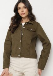 Ciemnozielona Bawełniana Kurtka Jeansowa Zapinana na Metalowe Guziki Auratia. Zielone kurtki damskie Born2be, s, bez wzorów, z bawełny, bez kaptura. Za 139.99 zł.