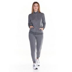 Bluza z zamek błyskawiczny na co dzień na siłownię. Szare bluzy damskie LEONE 1947 APPAREL, xs, bez wzorów, z dresówki, sportowe, bez ramiączek, bez kaptura. W wyprzedaży za 273.65 zł.