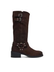 Tommy Jeans Oficerki Tjw Brushed Suede Biker Boots EN0EN03110 Brązowy ciemny. Brązowe kozaki damskie Tommy Jeans, bez wzorów, z jeansu, bez obcasa, na płaskiej podeszwie, bez zapięcia. Za 949.99 zł.