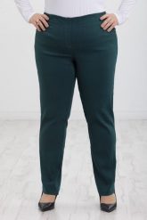 Spodnie Nilda z prostą nogawką wysoki stan w morskim kolorze PLUS SIZE XXL. Zielone spodnie materiałowe damskie Nasi partnerzy, bez wzorów, z elastanu, biznesowe, z podwyższonym stanem, plus size, krótkie. Za 159.90 zł.