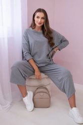 Komplet bawełniany bluza + spodnie szary melanż. Szare bluzy damskie KESI, l, bez wzorów, z bawełny, biznesowe, bez ramiączek, bez kaptura. Za 284.37 zł.