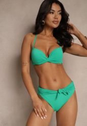 Zielone Bikini Majtki Figi i Biustonosz Ozdobione Wiązaniem Saniorie. Zielone bikini Renee, bez wzorów. Za 59.99 zł.
