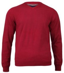 Sweter Czerwony Elegancki Męski, Dekolt w Serek (V-neck) 100% Bawełna - Adriano Guinari. Czerwone swetry męskie Adriano Guinari, l, bez wzorów, z bawełny, biznesowe, bez kołnierzyka, bez ramiączek. Za 169.00 zł.