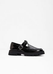 Półbuty loafersy chunky. Czarne czółenka damskie bonprix, bez wzorów, bez obcasa, bez zapięcia. Za 122.99 zł.