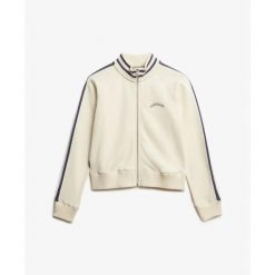 Damska bluza dresowa zapinana na zamek Superdry Athletic Essentials. Białe bluzy damskie Superdry, bez wzorów, z dresówki, eleganckie, bez ramiączek, bez kaptura. Za 327.70 zł.