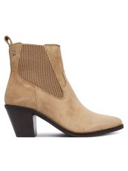 Tommy Hilfiger Botki Suede Western Chelsea Boot FW0FW09581 Beżowy. Brązowe botki damskie Tommy Hilfiger, bez wzorów, ze skóry, bez obcasa, na słupku, bez zapięcia. Za 699.99 zł.