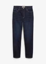 Dżinsy cropped, high waist, straight. Szare jeansy damskie bonprix, bez wzorów, z jeansu, z podwyższonym stanem. Za 129.99 zł.