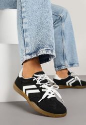 Czarne Sneakersy Tenisówki z Geometrycznym Motywem Telanilia. Czarne trampki i tenisówki damskie Born2be, bez wzorów, z jeansu, bez zapięcia. Za 89.99 zł.