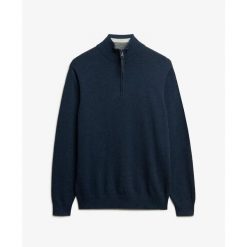 Czarny sweter z kołnierzem typu "camionneur" Superdry Essentials. Niebieskie swetry męskie Superdry, xl, bez wzorów, z bawełny, eleganckie, bez kołnierzyka, bez ramiączek. Za 330.00 zł.