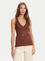 TWINSET Top 251TT3195 Brązowy Slim Fit. Brązowe topy damskie Twinset, xl, bez wzorów, z wiskozy, bez kołnierzyka, bez ramiączek. Za 519.99 zł.