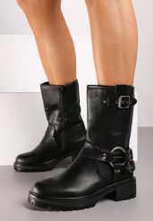 Czarne Botki z Ociepleniem Ozdobione Paskami z Klamrami Naivia. Czarne botki damskie Renee, bez wzorów, rockowe, bez obcasa, na obcasie, bez zapięcia. Za 159.99 zł.