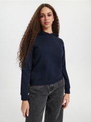 Bluza hoodie basic - granatowy. Niebieskie bluzy damskie Sinsay, l, bez wzorów, sportowe, bez ramiączek, bez kaptura. Za 29.99 zł.