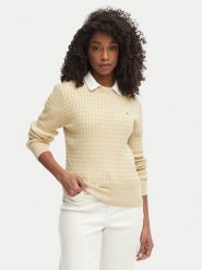 Tommy Hilfiger Sweter WW0WW44993 Beżowy Regular Fit. Brązowe swetry nierozpinane damskie Tommy Hilfiger, xl, bez wzorów, z bawełny, bez kołnierzyka, bez ramiączek. Za 529.99 zł.