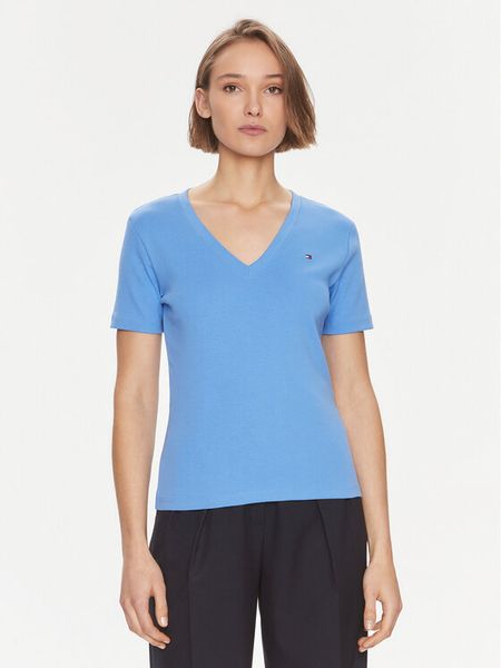 Tommy Hilfiger T-Shirt New Cody WW0WW40584 Niebieski Slim Fit. Niebieskie t-shirty damskie Tommy Hilfiger, m, bez wzorów, z bawełny, bez kołnierzyka, bez ramiączek. Za 139.99 zł.