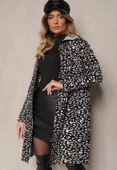 Czarno-Biały Niezapinany Kardigan z Kieszeniami w Panterkowy Print Riaverna. Czarne kardigany damskie Renee, bez wzorów, eleganckie, bez kołnierzyka. Za 109.99 zł.