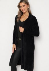 Czarny Puchaty Klasyczny Kardigan o Długim Kroju z Wełną Mevanda. Czarne kardigany damskie Born2be, bez wzorów, z jeansu, eleganckie, bez kołnierzyka. Za 119.99 zł.