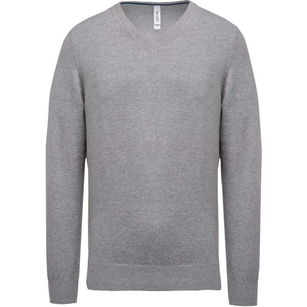 Sweter z dekoltem w serek Kariban Premium. Szare swetry męskie KARIBAN, m, bez wzorów, z bawełny, eleganckie, bez kołnierzyka, bez ramiączek. Za 137.50 zł.